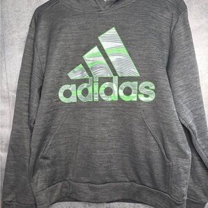 Adidas Youth large 14/16 EUC Charcoal Hoodie with Lime Logo